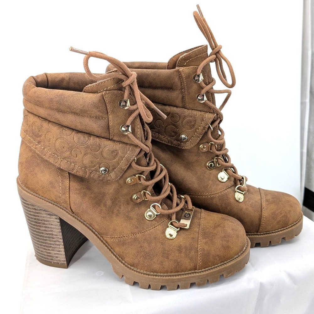 GBG Heeled Combat Boots Brown Lace Up Chunky Lug‎ Sole Ankle Boots 8.5